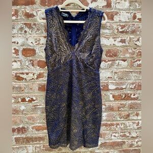 Bebe Lace Dress Blue and Gold Bodycon Club Y2K Size M